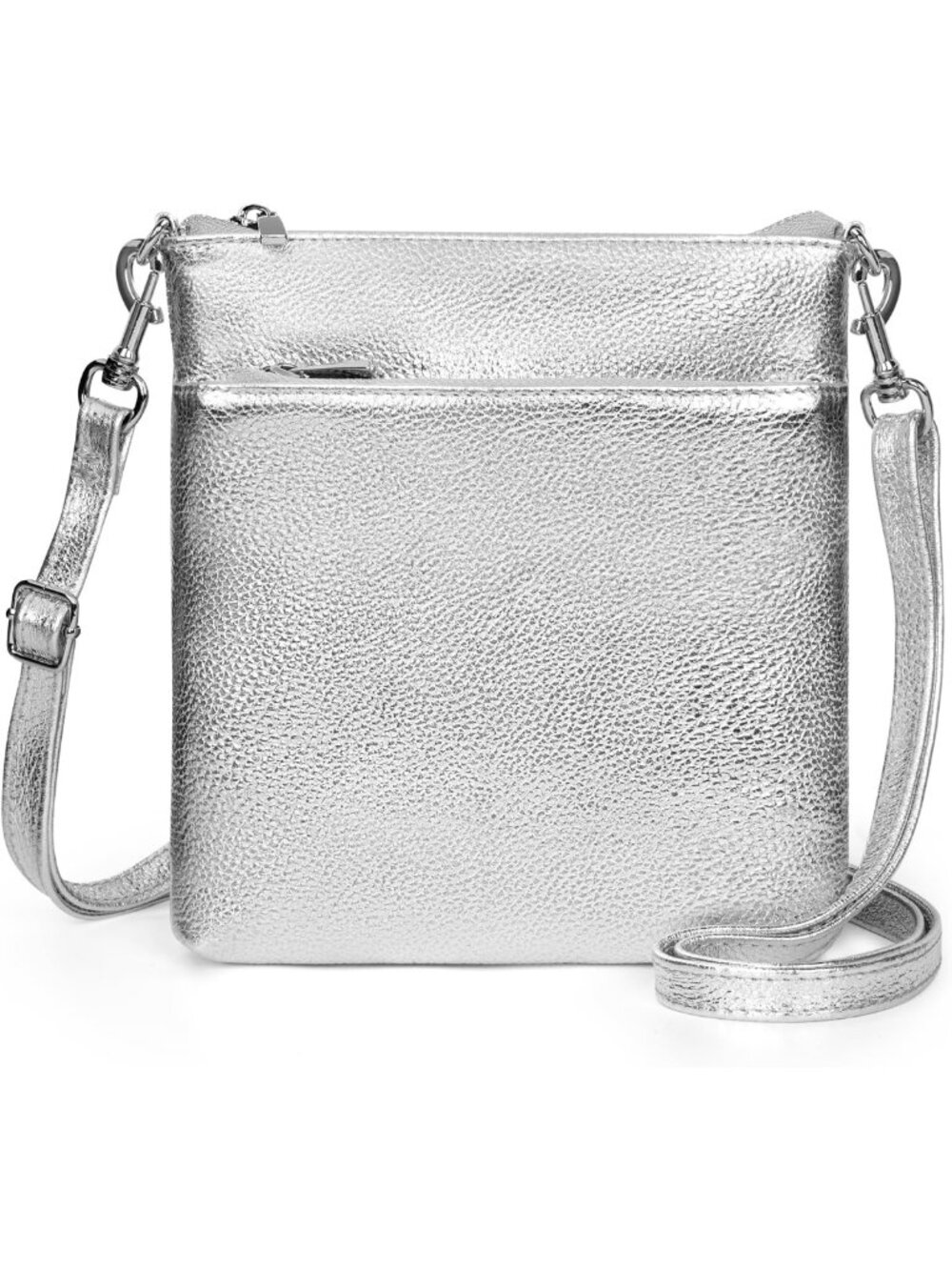 Full Grain Genuine Leather Crossbody Purse Silver Metallic Travel Shoulder Bag